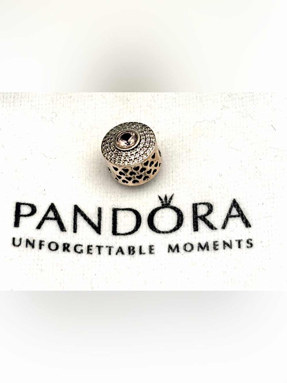 Pandora Rose Gold Heart Filigree Charm with Pink Center Crystal